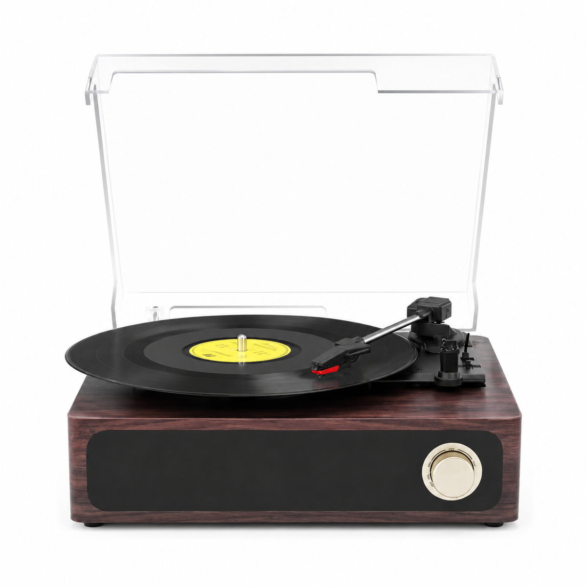 Platine vinyle compacte façade noire et molette dorée