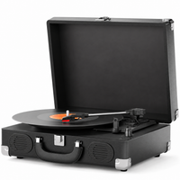 Platine vinyle mallette portable en simili cuir noir
