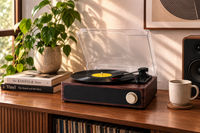 Platine vinyle compacte façade noire et molette dorée