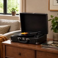 Platine vinyle mallette portable en simili cuir noir