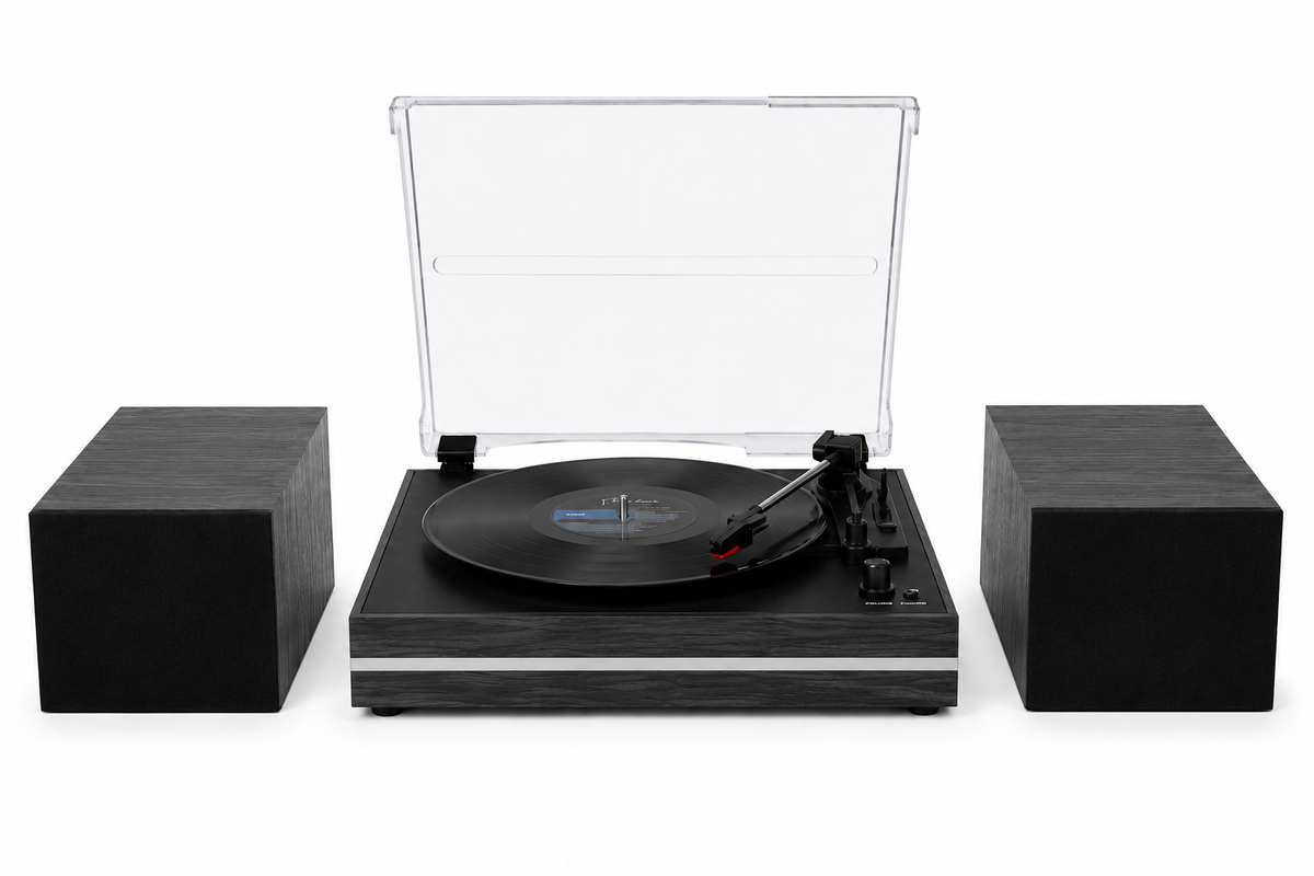 Platine vinyle avec 2 enceintes séparées sans fil