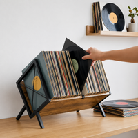 Rangement vinyle rétro métal et bois