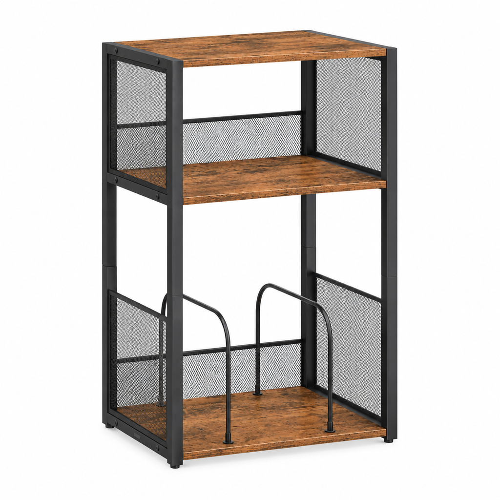 Meuble rangement vinyle rétro métal et bois