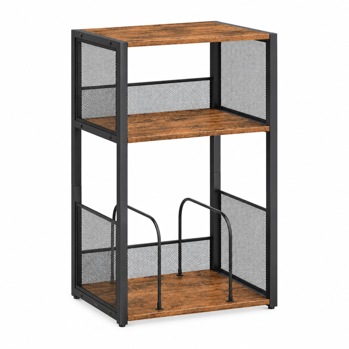 Meuble rangement vinyle rétro métal et bois