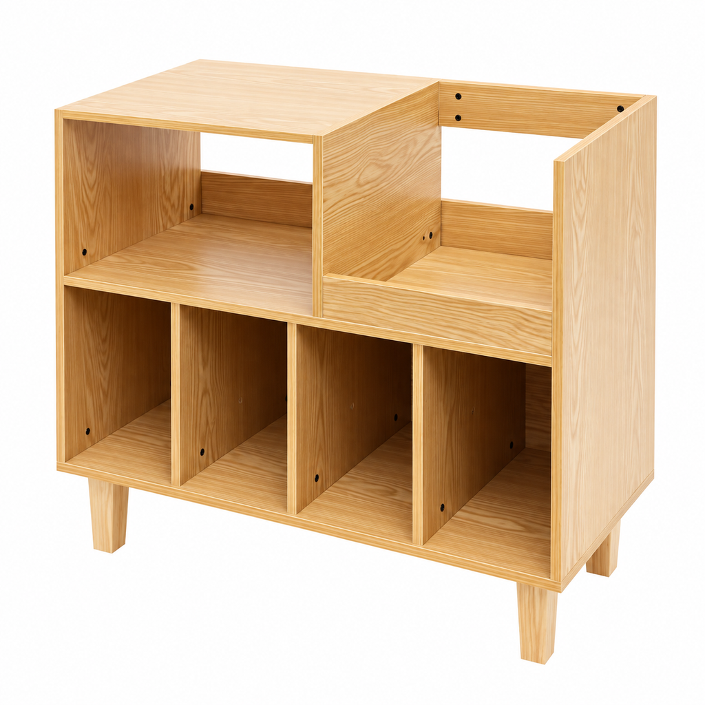 Meuble vinyle bois avec espace platine 6 niveaux