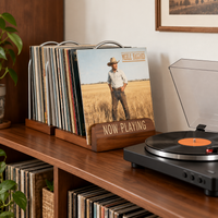 Rangement vinyle extensible en bois et acier