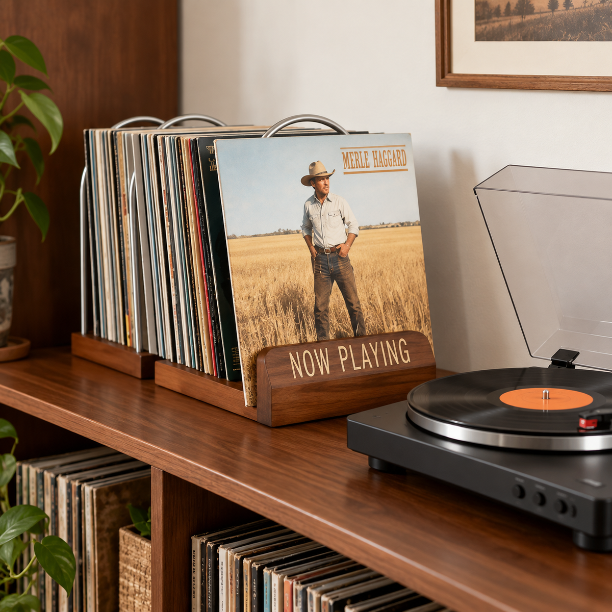 Rangement vinyle extensible en bois et acier