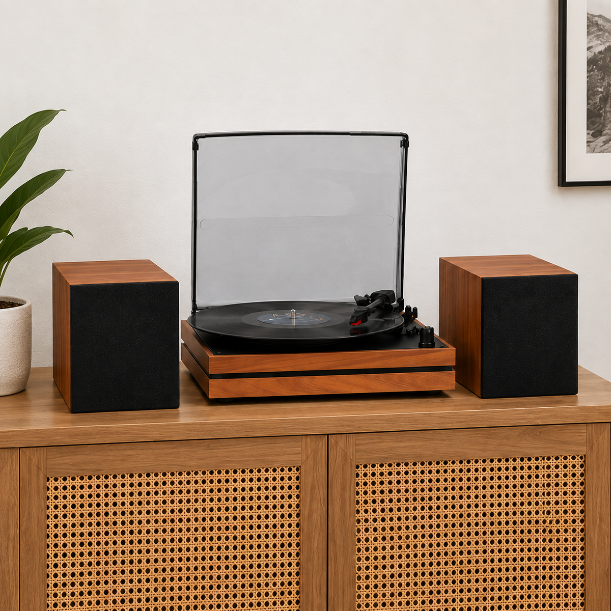 Platine vinyle avec 2 enceintes séparées sans fil