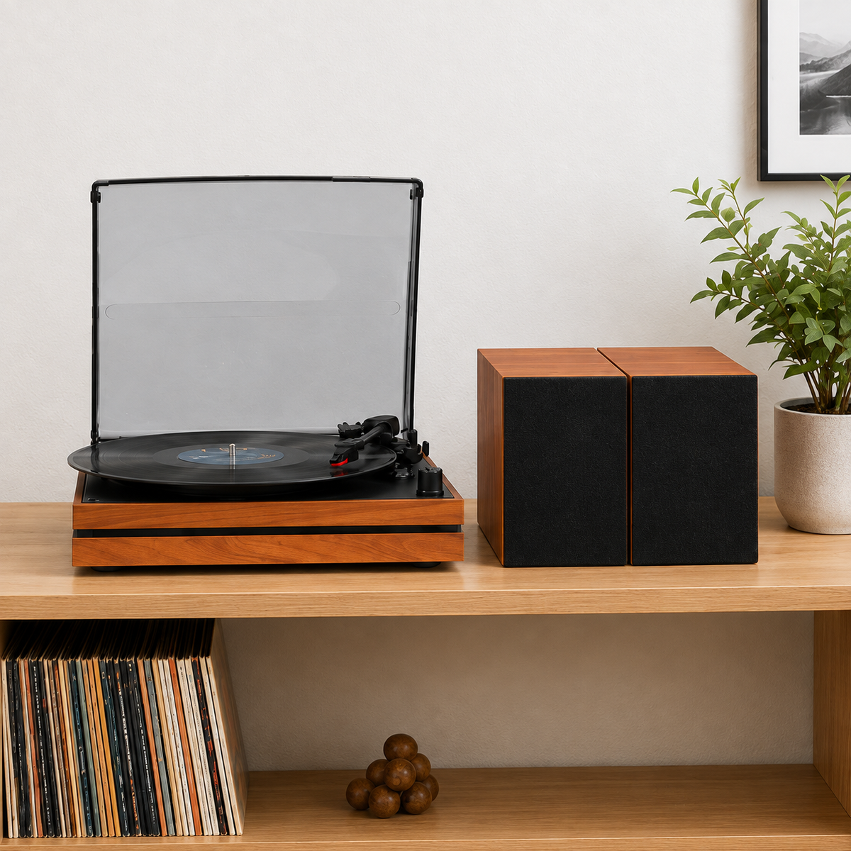 Platine vinyle avec 2 enceintes séparées sans fil