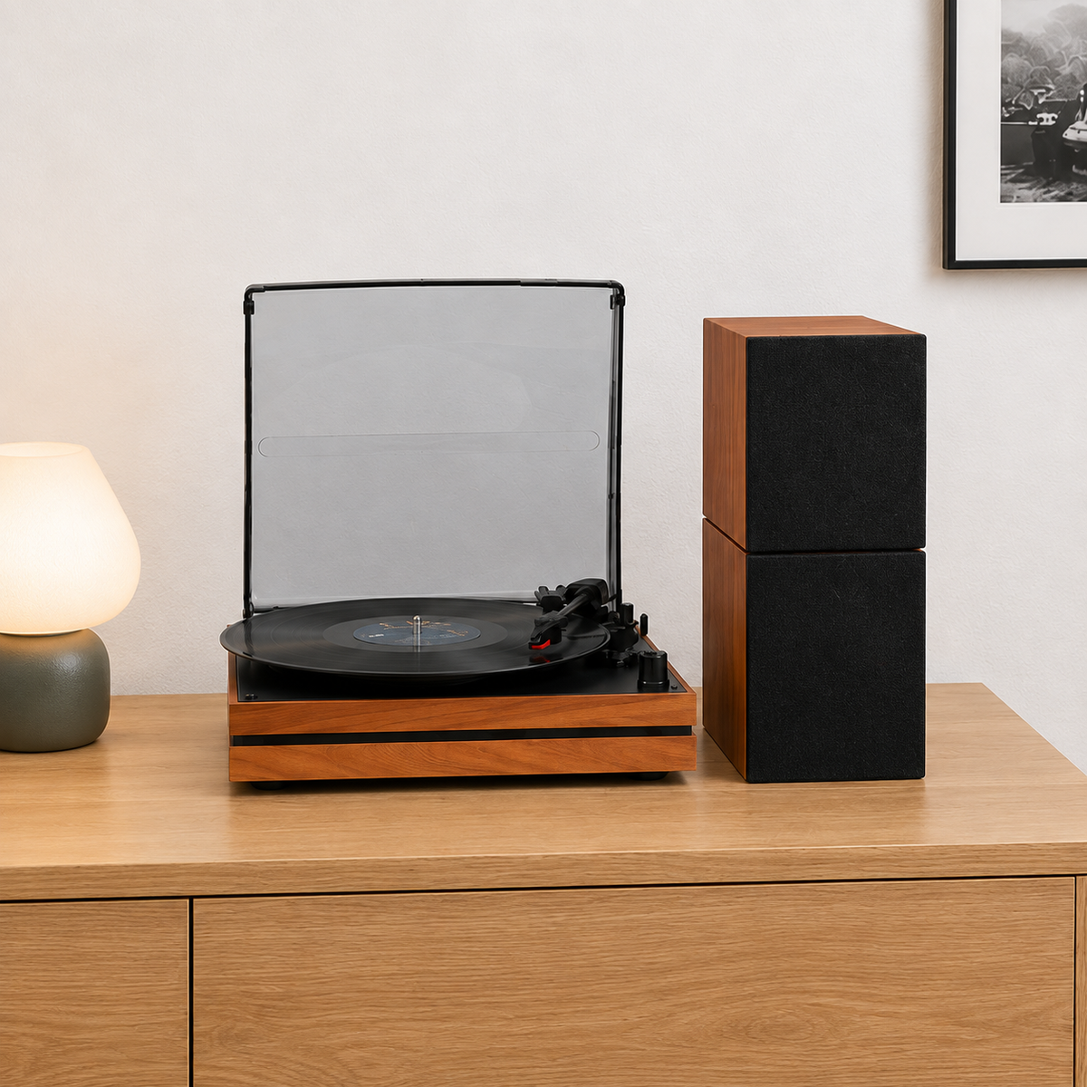 Platine vinyle avec 2 enceintes séparées sans fil