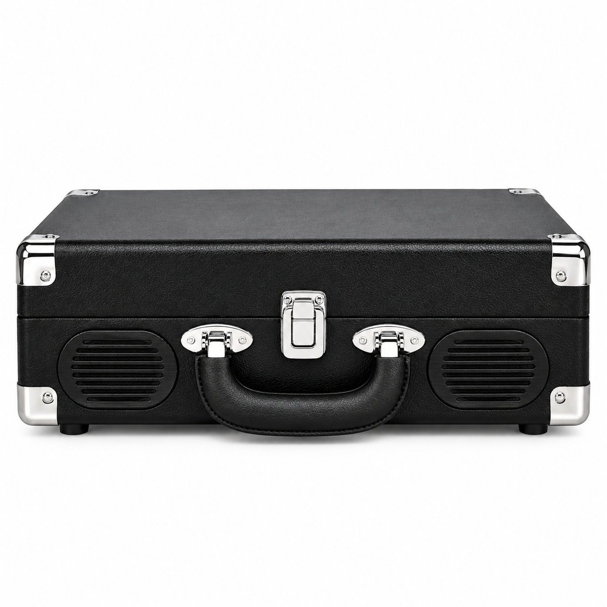 Platine vinyle mallette portable en simili cuir noir