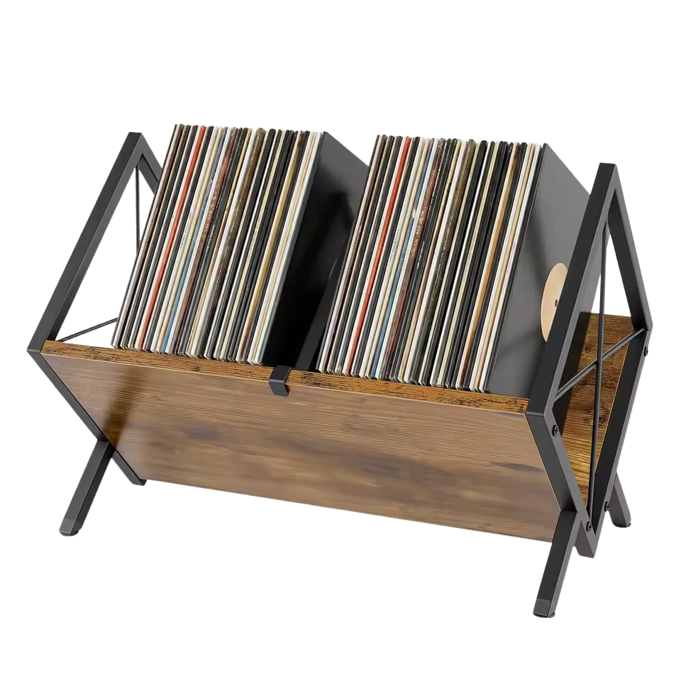 Rangement vinyle rétro métal et bois