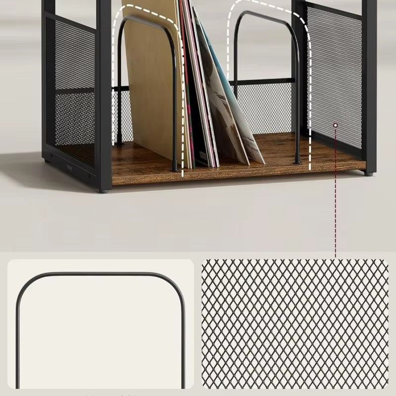 Meuble rangement vinyle rétro métal et bois